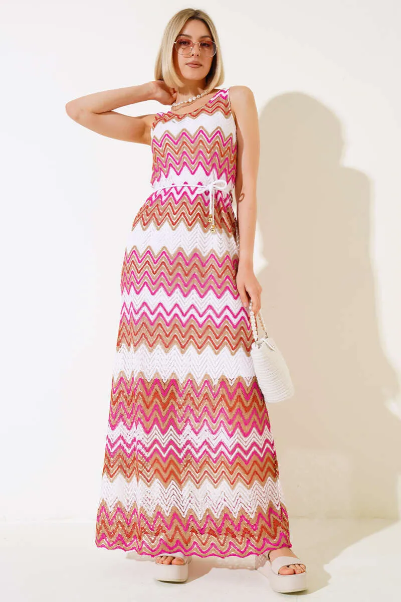 Zigzag Knit Dress - Fuchsia