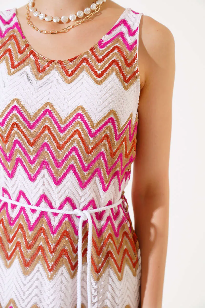 Zigzag Knit Dress - Fuchsia