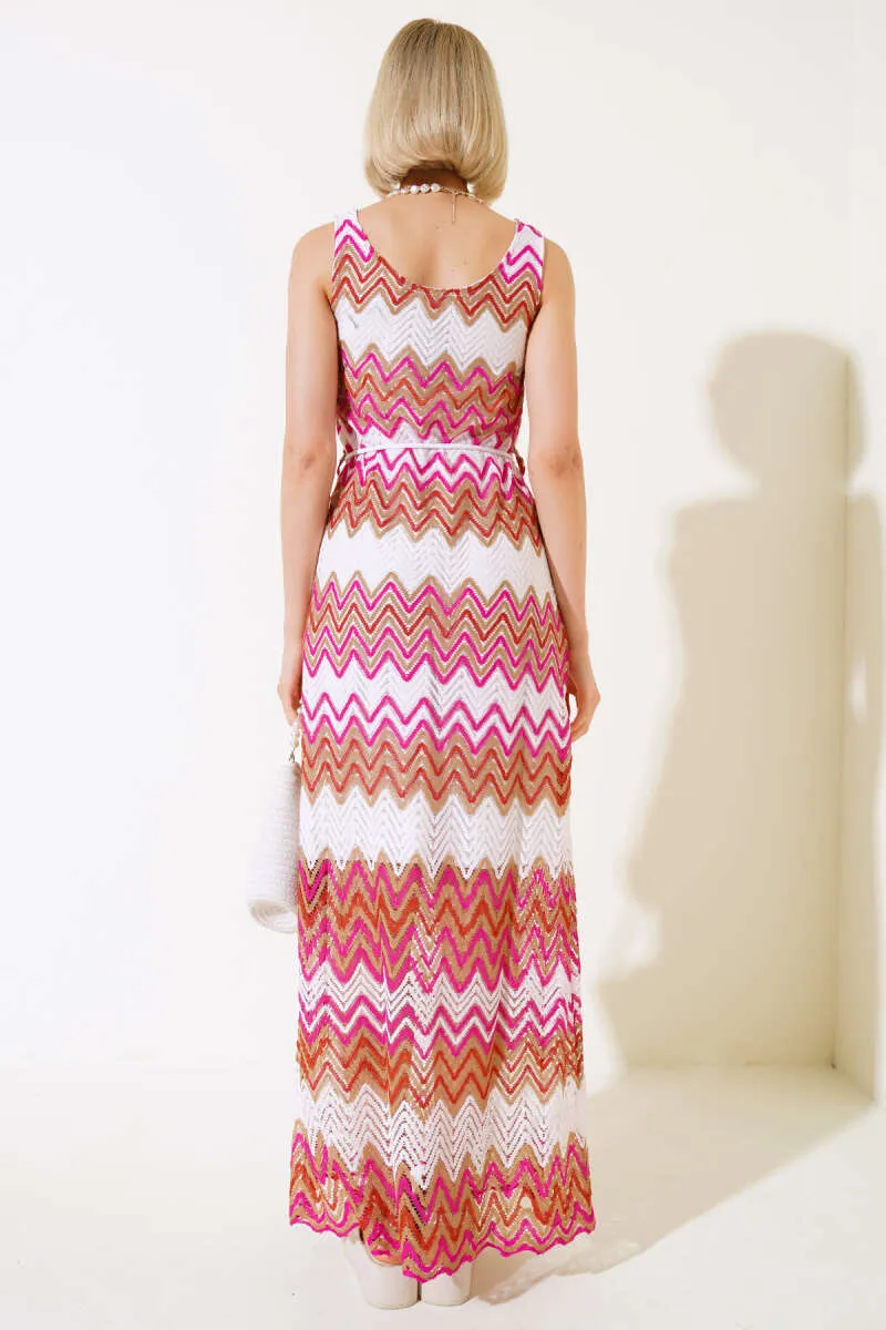 Zigzag Knit Dress - Fuchsia